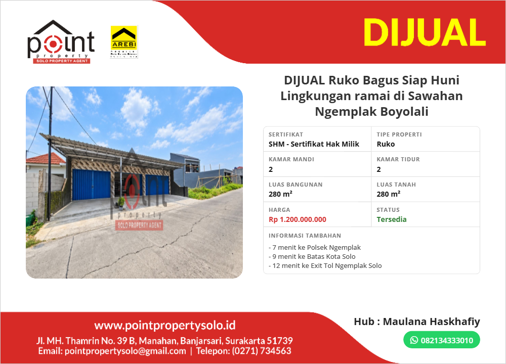 DIJUAL Ruko Bagus Siap Huni Lingkungan ramai di Sawahan Ngemplak Boyolali