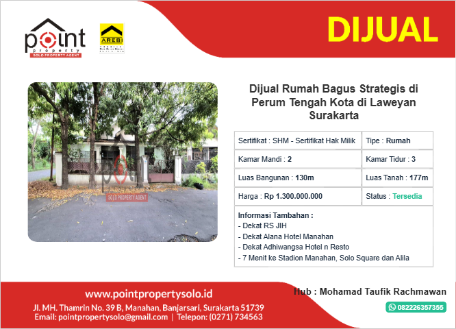 Dijual Rumah Bagus Strategis di Perum Tengah Kota di Laweyan Surakarta
