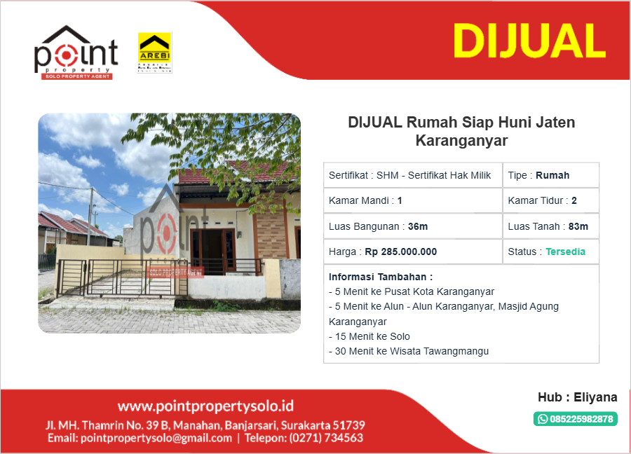 DIJUAL Rumah Siap Huni Jaten Karanganyar