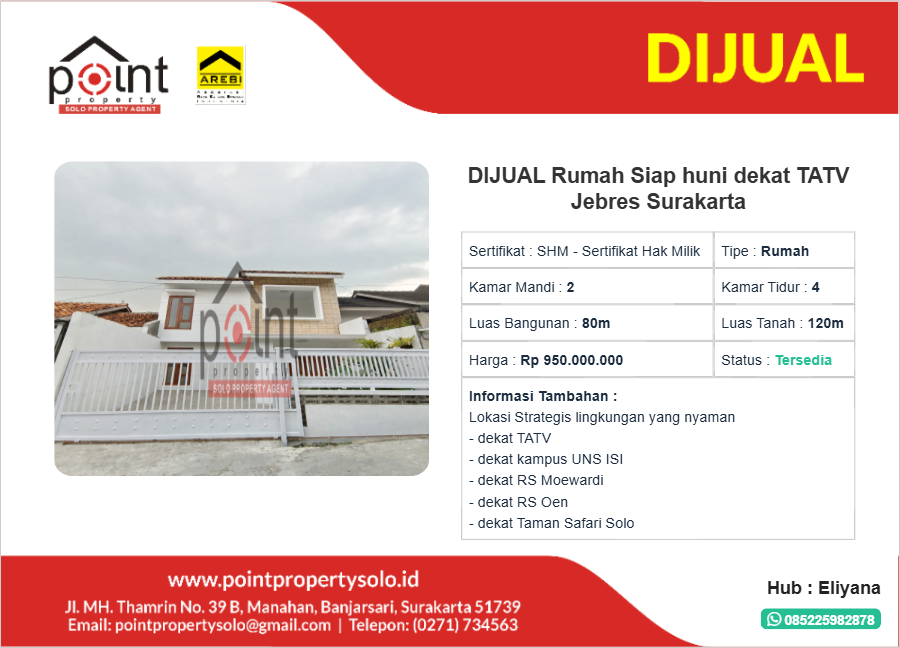 DIJUAL Rumah Siap huni dekat TATV Jebres Surakarta