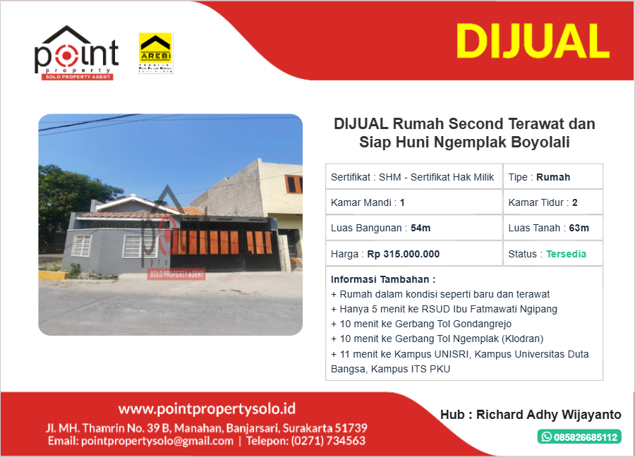 DIJUAL Rumah Second Terawat dan Siap Huni Ngemplak Boyolali